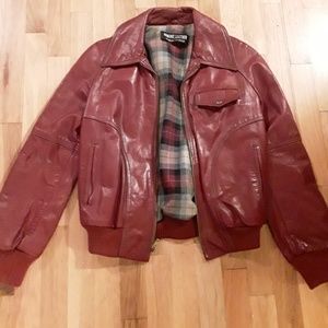 Vintage Deep Red Leather Bomber